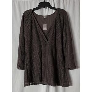 J. Jill Chocolate Textured V-Neck Blouse